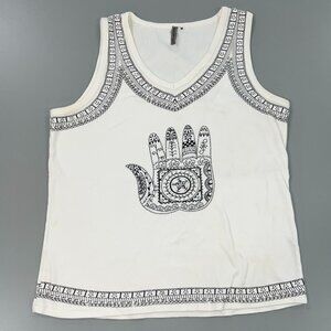 Women Zenzizi Hand Ivory Med Top Sleeveless 100% Cotton Black Silver Embroidered